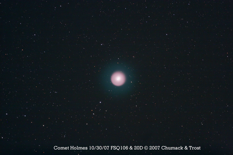 Comet 17P/Holmes outer faint halo visible, semi-wide field image taken on 10/30/07.