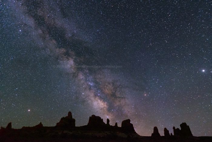 Milky Way over rock spires at Arches
