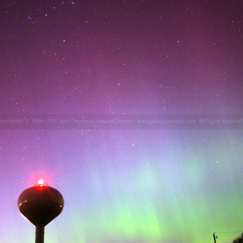 Aurora Borealis photo & Cassiopeia over Water Tower